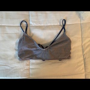 Blue and white striped bathing suit top